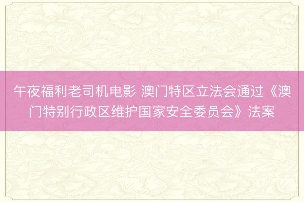 午夜福利老司机电影 澳门特区立法会通过《澳门特别行政区维护国家安全委员会》法案