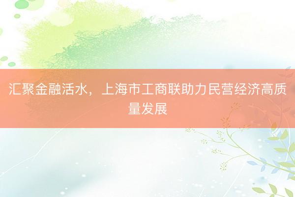 汇聚金融活水，上海市工商联助力民营经济高质量发展