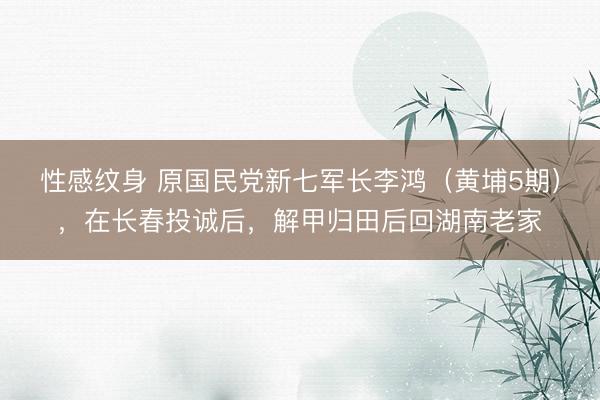 性感纹身 原国民党新七军长李鸿（黄埔5期），在长春投诚后，解甲归田后回湖南老家