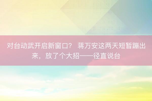对台动武开启新窗口？ 蒋万安这两天短暂蹦出来，放了个大招——径直说台