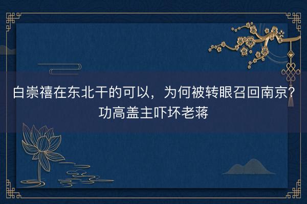 白崇禧在东北干的可以，为何被转眼召回南京？功高盖主吓坏老蒋